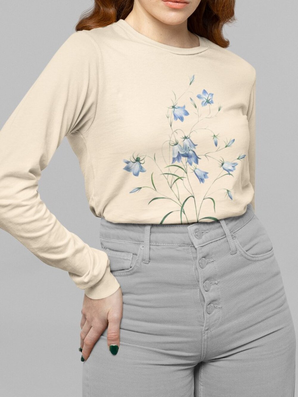 Bellflower Vintage Floral Print Long Sleeve Graphic Tee T-shirt S-XXL